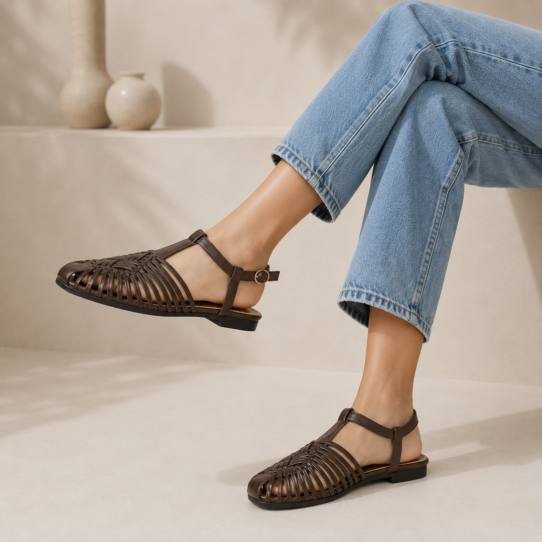 Audrey Lane Ankle-Strap Huarache Sandals