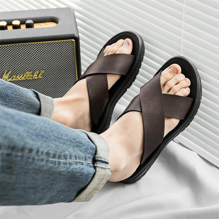 Bennett Cushioned Cross-Strap Slide