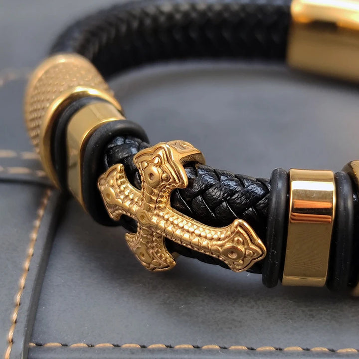 Faith Steel Cross Leather Bracelet