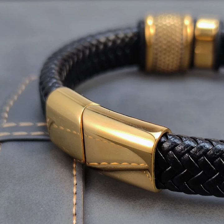 Faith Steel Cross Leather Bracelet