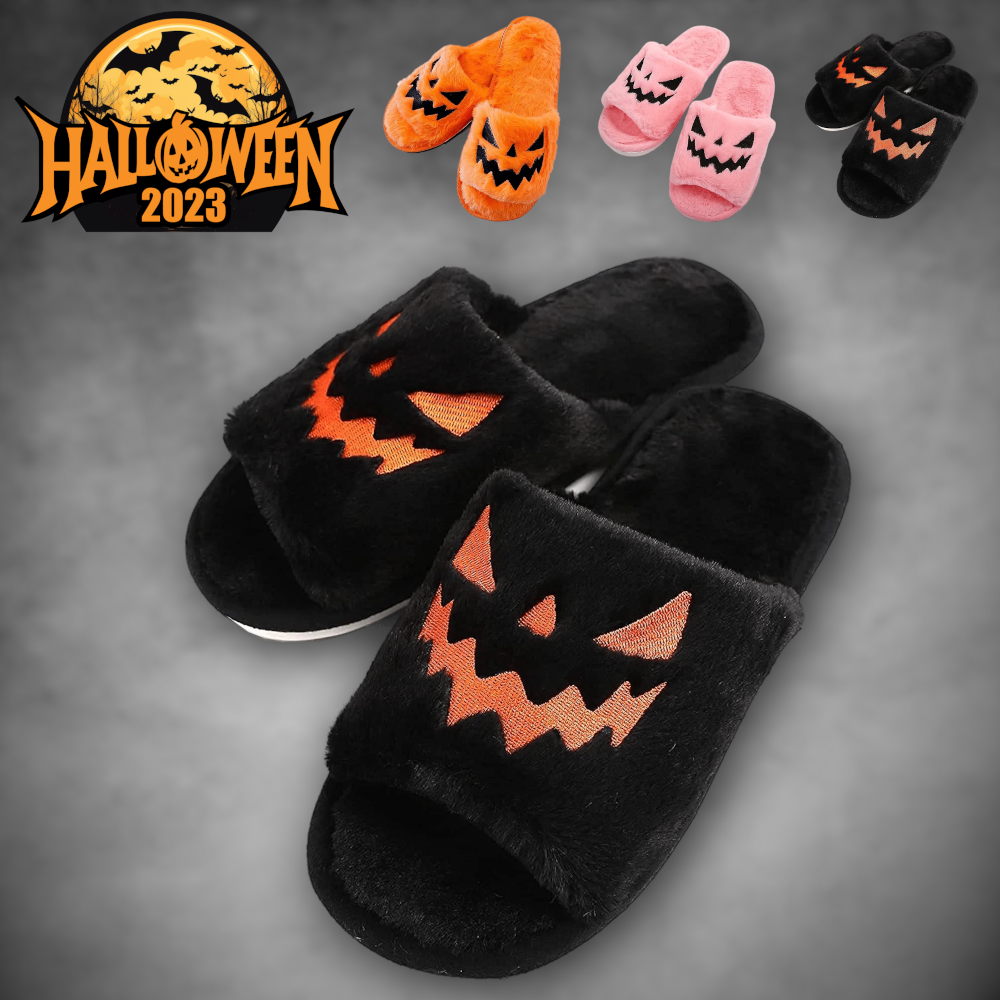 Plush Pumpkin Halloween Slippers