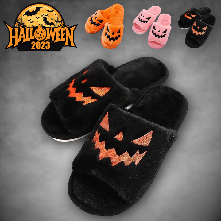 Plush Pumpkin Halloween Slippers