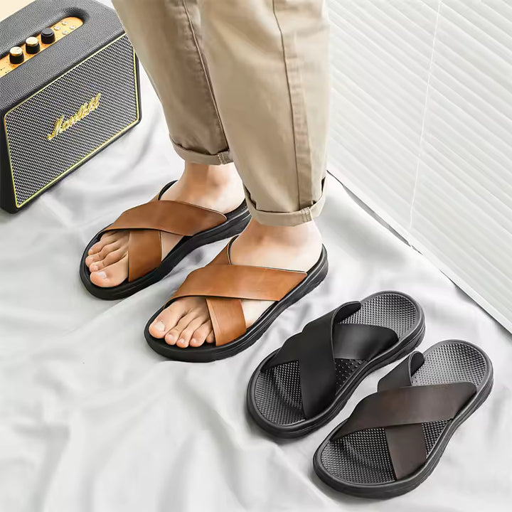 Bennett Cushioned Cross-Strap Slide