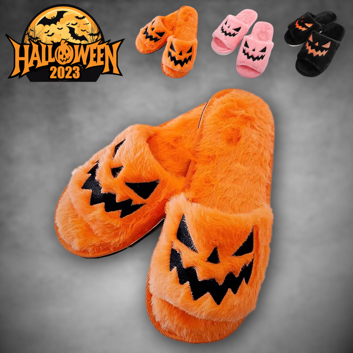Plush Pumpkin Halloween Slippers