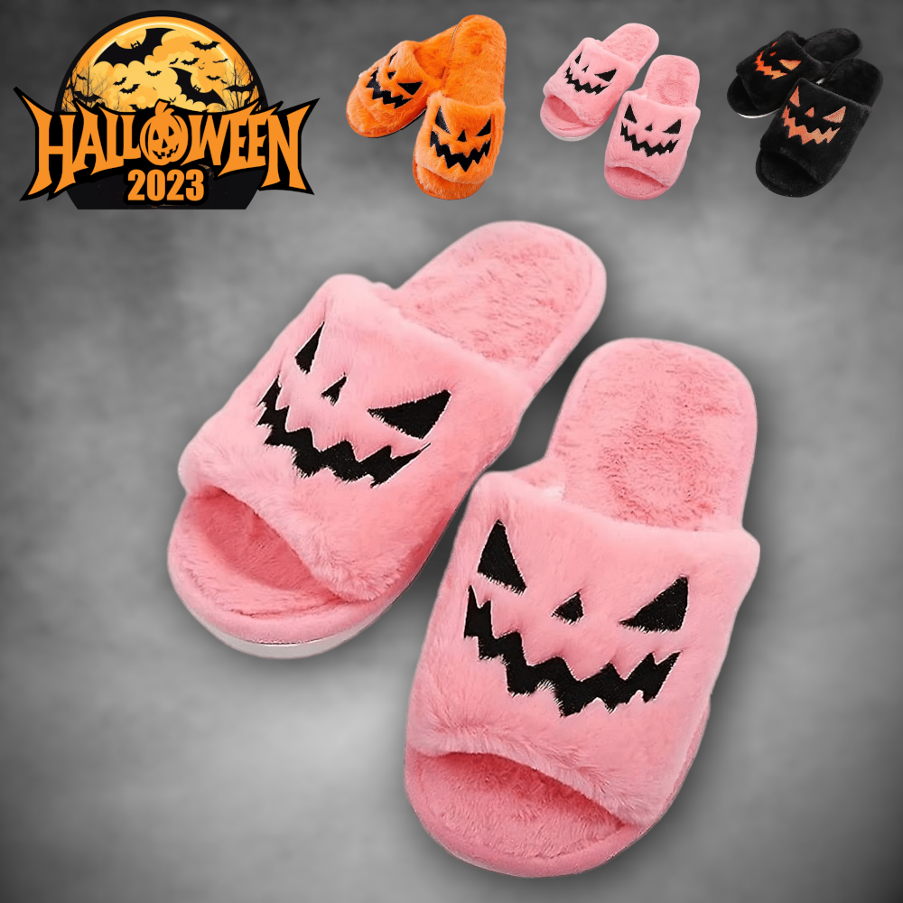 Plush Pumpkin Halloween Slippers