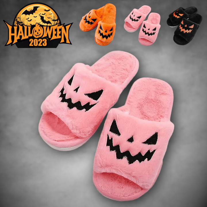 Plush Pumpkin Halloween Slippers